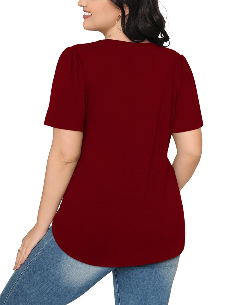 OFEEFAN Plus Size Tops for Women 2XL Short Sleeve Valentine's Day Shirts Trendy Pleats Summer T Shirts Women Blouses Wine Red - Image 5