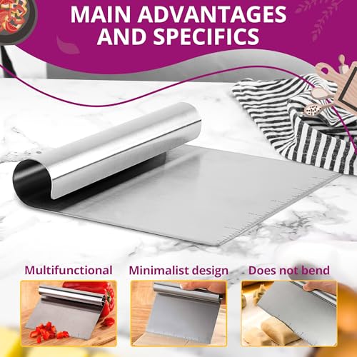 LIBERHAUS Bench Scraper Kitchen – Multipurpose Pastry Scraper Tool with Measuring Scale, Pizza & Bread Dough Cutter Tool, Stainless Steel Build – Rust-Resistant Bench Knife, Ergonomic Grip & Multi-Use Design - Image 4