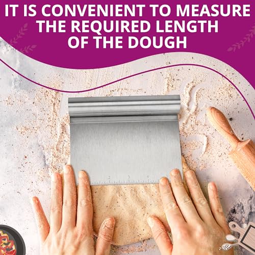 LIBERHAUS Bench Scraper Kitchen – Multipurpose Pastry Scraper Tool with Measuring Scale, Pizza & Bread Dough Cutter Tool, Stainless Steel Build – Rust-Resistant Bench Knife, Ergonomic Grip & Multi-Use Design - Image 5