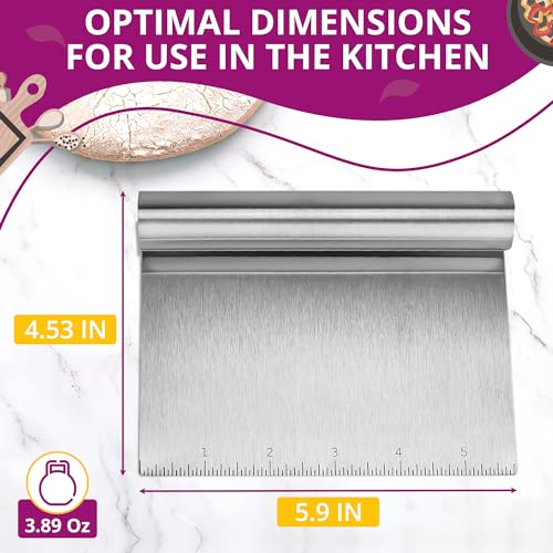 LIBERHAUS Bench Scraper Kitchen – Multipurpose Pastry Scraper Tool with Measuring Scale, Pizza & Bread Dough Cutter Tool, Stainless Steel Build – Rust-Resistant Bench Knife, Ergonomic Grip & Multi-Use Design - Image 2