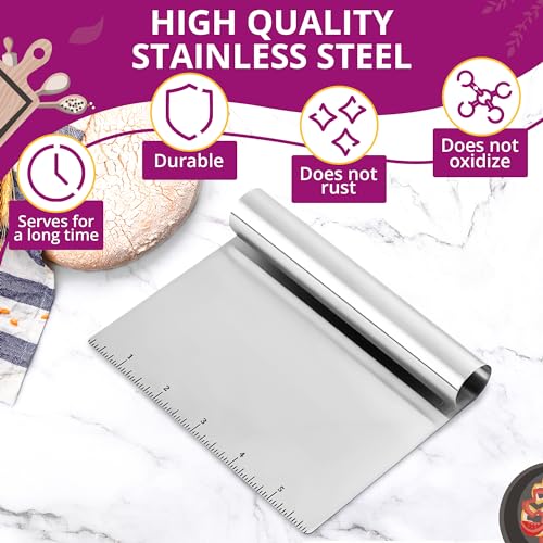 LIBERHAUS Bench Scraper Kitchen – Multipurpose Pastry Scraper Tool with Measuring Scale, Pizza & Bread Dough Cutter Tool, Stainless Steel Build – Rust-Resistant Bench Knife, Ergonomic Grip & Multi-Use Design - Image 3