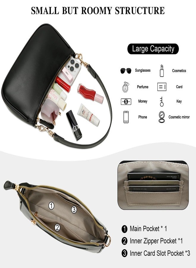 KKXIU Small Shoulder Bag for Women - Mini Purses for Women Vegan Leather Purse Classic Retro Handbag with Removable Strap (Black) - Image 3