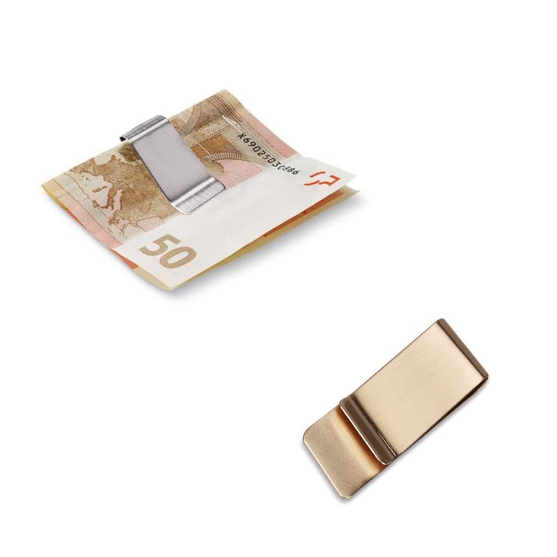 WAFJAMF Small Pack of 2 Silver & Gold Men's Slim Money Clip Stainless Steel Credit Card Holder Pocket Cash Wallet (Silver + Golden) - Image 3