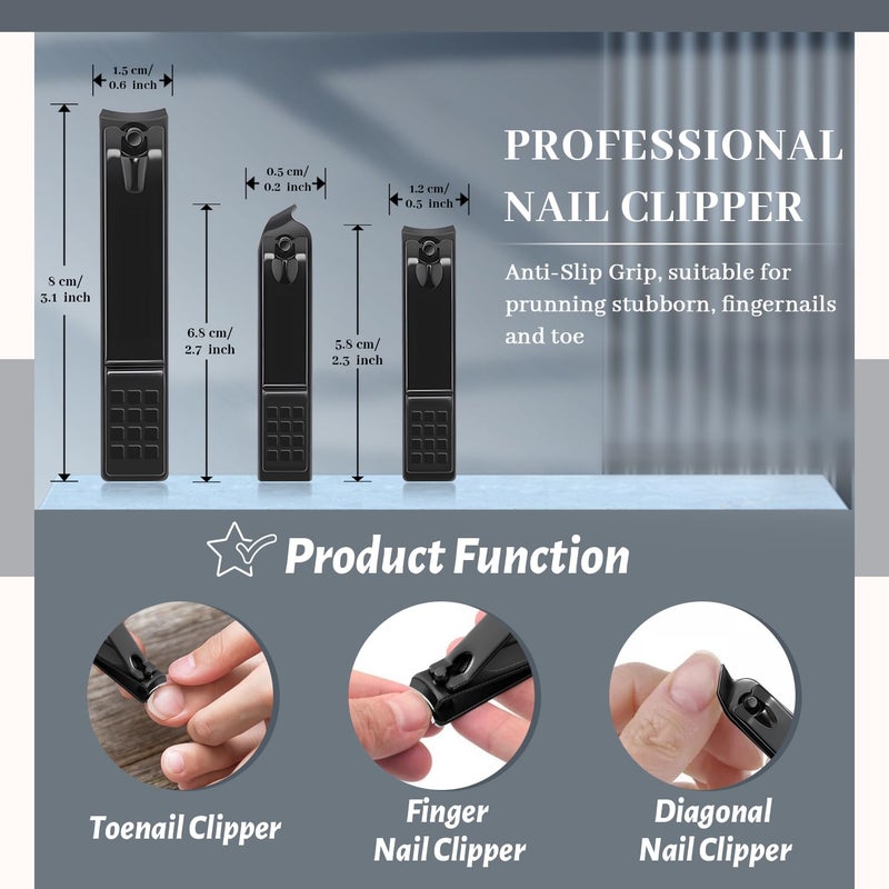 BLESWIN Manicure Set Nail Clipper Kit Pedicure Manicure Kit 12 In 1 Professional Pedicure Set Women Mens Personal Care Set with Travel Case Black - Image 3