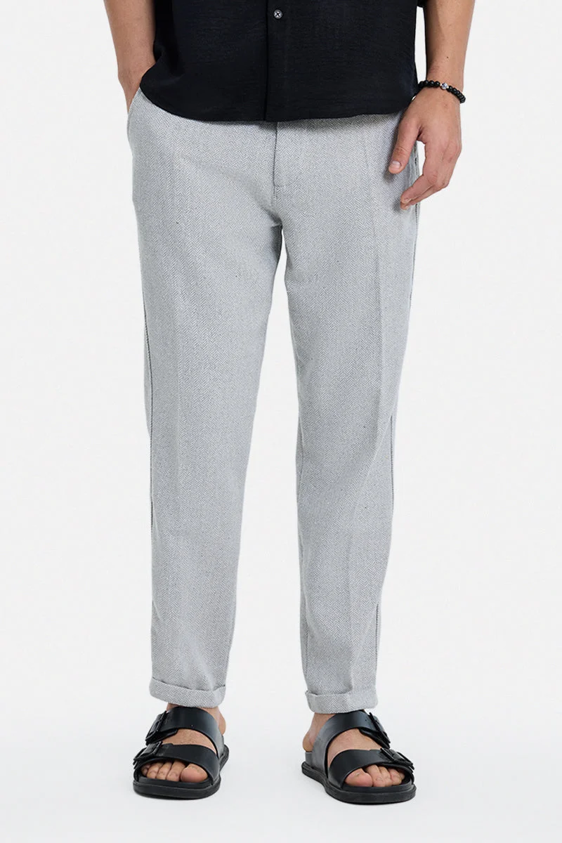 SNITCH Grey Textured Relaxed Formal Trousers