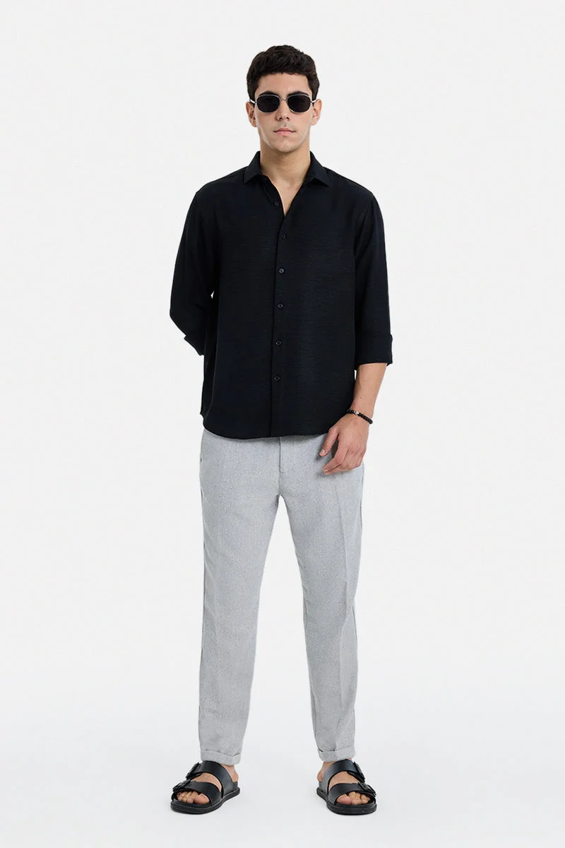SNITCH Grey Textured Relaxed Formal Trousers
