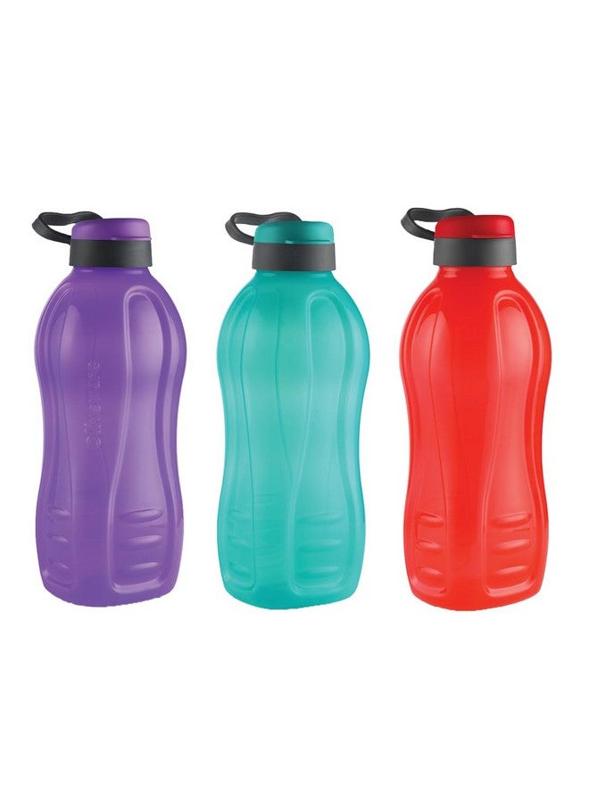 oliveware Jumbo 2 Litre Water Bottle, 100% Leak Proof, BPA Free Premium Plastic Bottle, for Home, Office & Gym, Sturdy with Holder, Pack of 3 (Multi) - Image 1