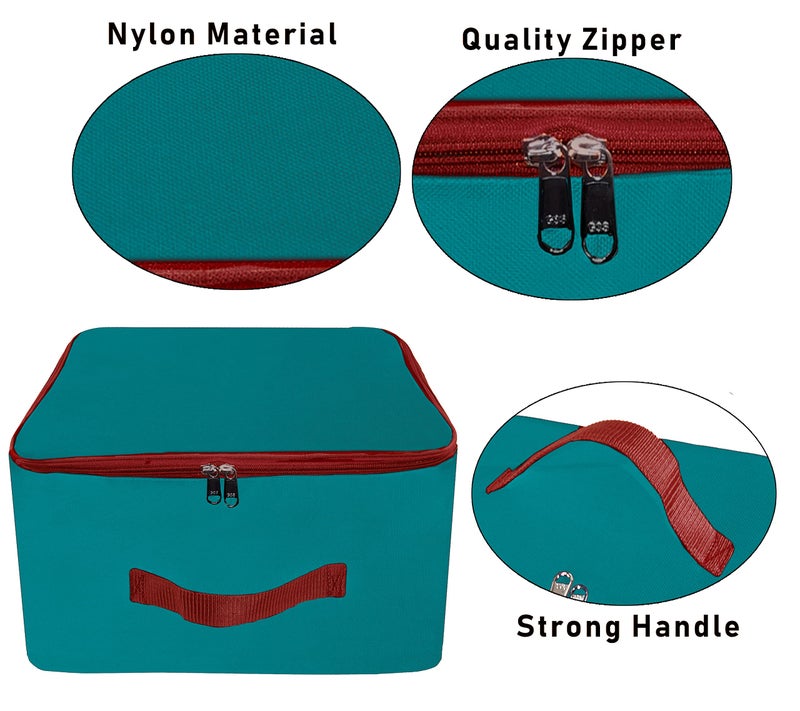 TULMAN 5 Pack Nylon Wardrobe Bag, Underbed Storage, Moisture-Proof Saree Cover with Zipper Closure & Handle - Turquoise (36 x 22.5 x 34 cm), Space-Saving Storage for Clothes and Linens - Image 3