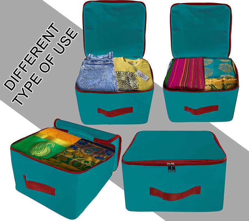 TULMAN 5 Pack Nylon Wardrobe Bag, Underbed Storage, Moisture-Proof Saree Cover with Zipper Closure & Handle - Turquoise (36 x 22.5 x 34 cm), Space-Saving Storage for Clothes and Linens - Image 5