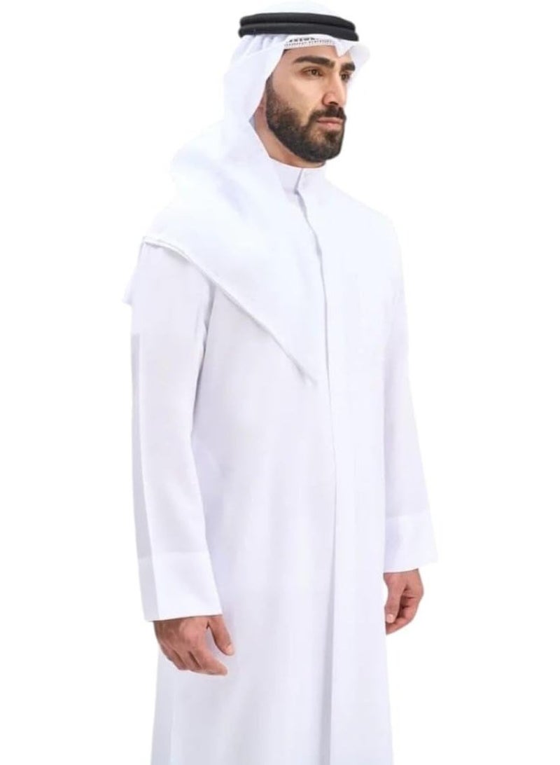 الراعي ثوب سعودي رجالي تقليدي | جبة بيضاء من القطن الفاخر | كندورة عربية بياقة واقفة وجيب وأزرار أمامية - Image 1