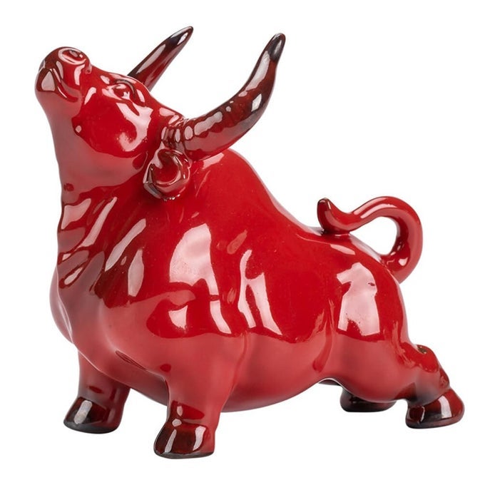 PROSPERITY STATUE WALL STREET CERAMIC BULL FIGURINE FENG SHUI FORTUNE BULL ORNAMENT TABLE RED ART DECOR FOR HOME OFFICE NEW YEAR WEALTH ANIMAL SCULPTURE