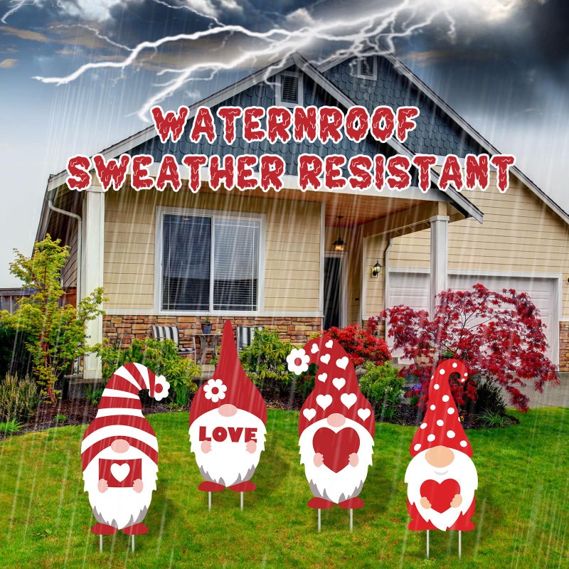 Memorywuu 12 Pcs 14 Inches Valentine s Day Yard Signs with Stakes St. Patrick's Day Easter Outdoor Gnome Yard Signs with 3 Pcs String Lights Gnomes Decorations Signs for Yard Garden Lawn Decor - Image 4