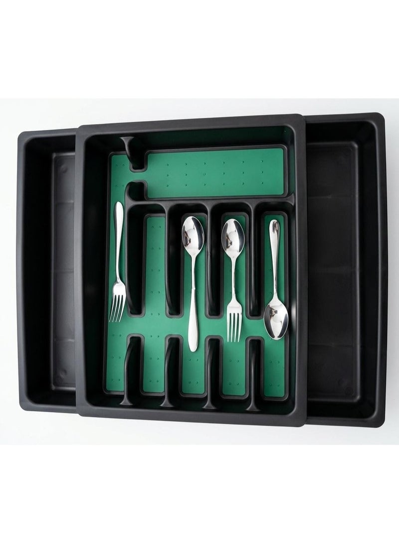 منظم درج ملاعق وشوك قابل للتوسيع بقاعدة مانعة للانزلاق لتقسيم ادوات المائدة يناسب عرض 11 الى 19 بوصة - Image 1