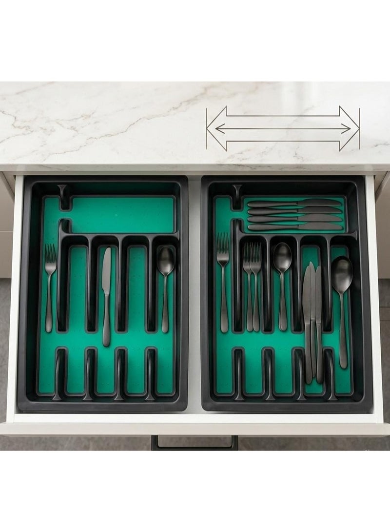 منظم درج ملاعق وشوك قابل للتوسيع بقاعدة مانعة للانزلاق لتقسيم ادوات المائدة يناسب عرض 11 الى 19 بوصة - Image 5
