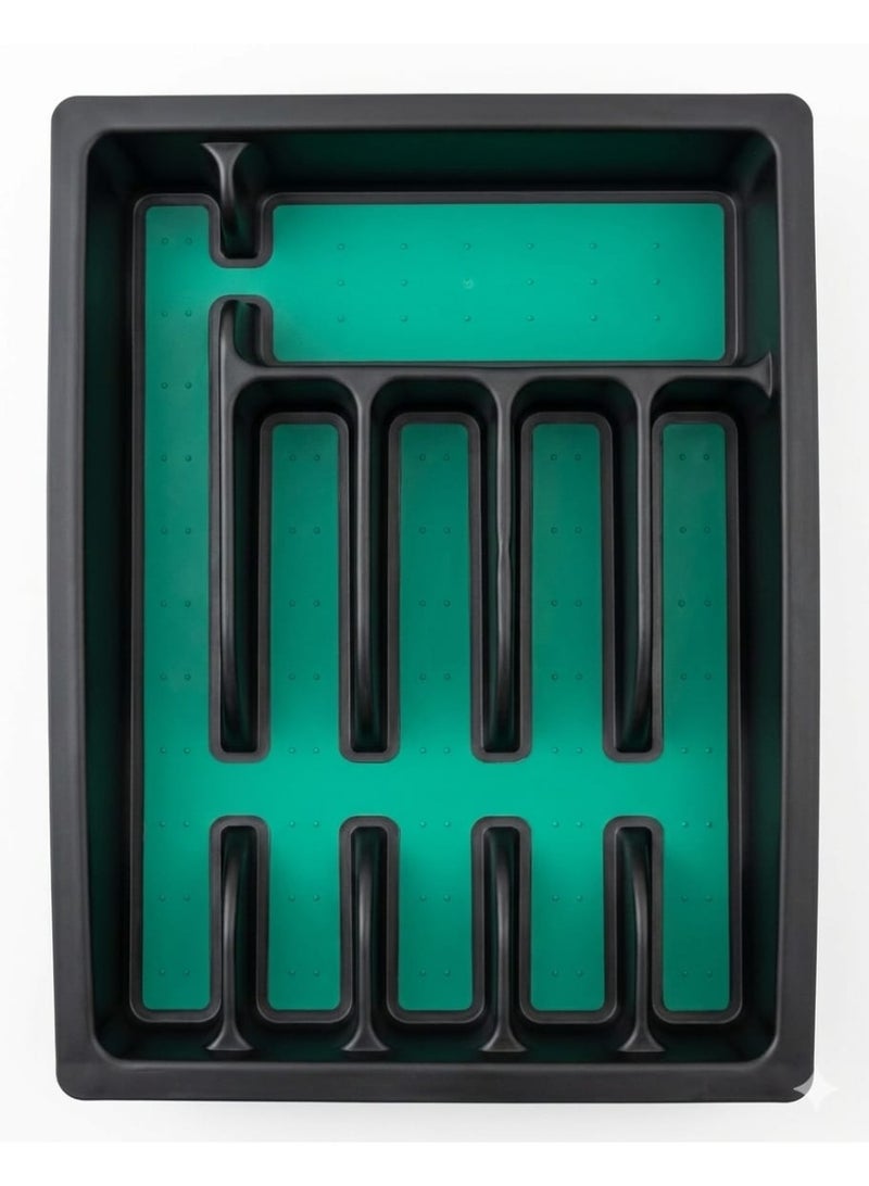 منظم درج ملاعق وشوك قابل للتوسيع بقاعدة مانعة للانزلاق لتقسيم ادوات المائدة يناسب عرض 11 الى 19 بوصة - Image 3