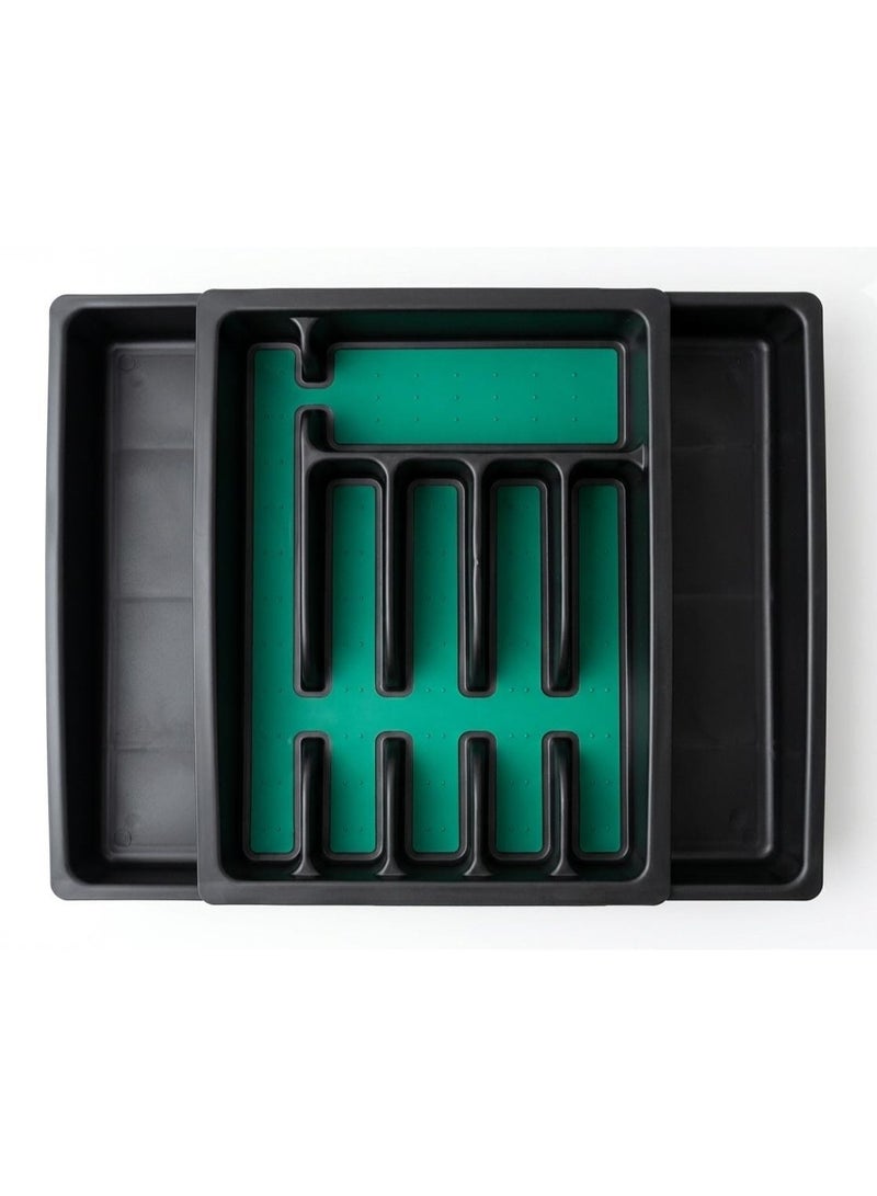 منظم درج ملاعق وشوك قابل للتوسيع بقاعدة مانعة للانزلاق لتقسيم ادوات المائدة يناسب عرض 11 الى 19 بوصة - Image 2