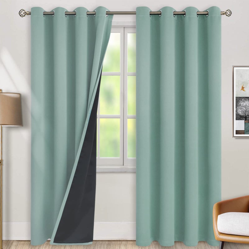 BGment الستائر المعزولة الحرارية بنسبة 100 ٪ من الستائر لغرفة النوم مع بطانة سوداء طبقة مزدوجة غرفة كاملة غلق الضوضاء الستار الحمر (52 × 84 بوصة خضراء 2 لوحات) - Image 1