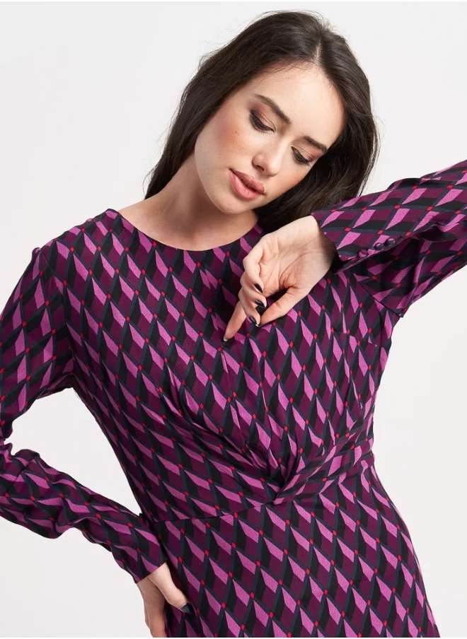 ZABAIONE Women's Geometric Print Midi Dress - Pink.