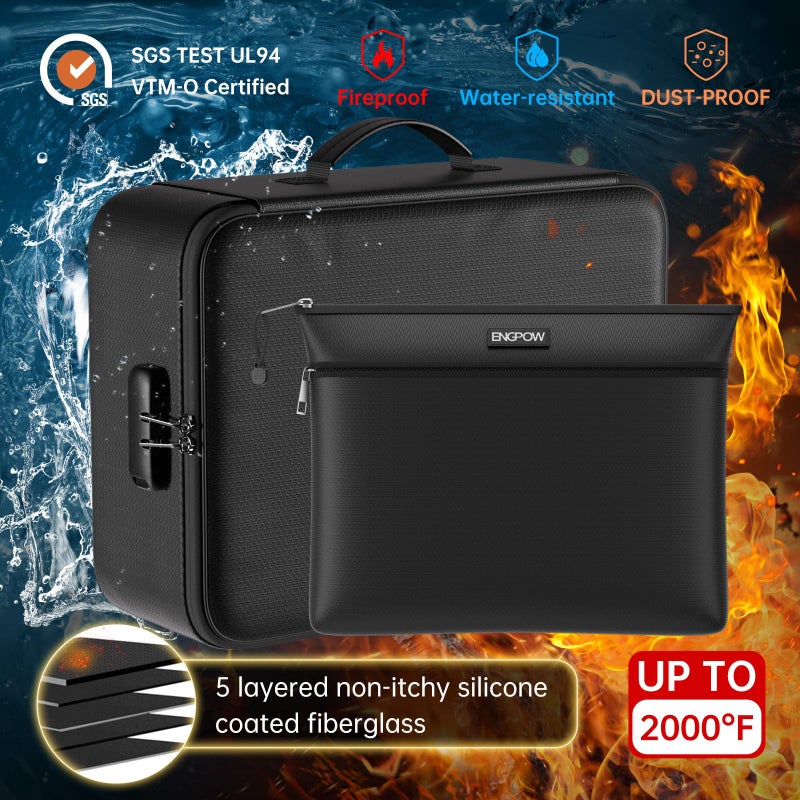 ENGPOW ENGPOW Fireproof Document Bag with Lock, Fireproof＆Waterproof File Organizer Bag with Money Bag, 5 Layers Protection Fireproof Bag Safe Storage for Important Documents,Passport,Laptop,Certificates  - Image 3