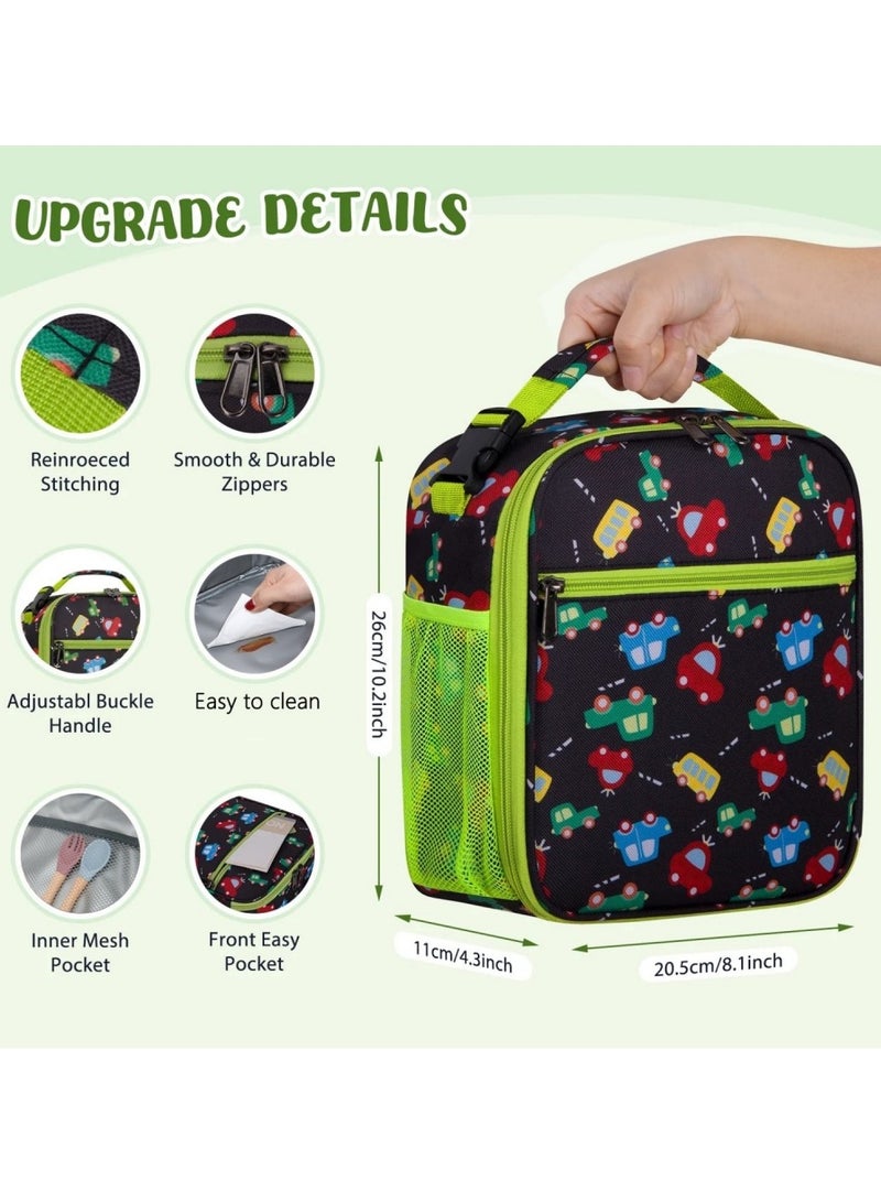 SänHahn Kids Lunch Box Insulated Soft Bag Mini Cooler Back to School Thermal Meal Tote Kit with Proof Water-resistant Lining for Girls, Boys (Black Car)  - Image 3