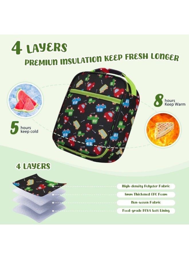 SänHahn Kids Lunch Box Insulated Soft Bag Mini Cooler Back to School Thermal Meal Tote Kit with Proof Water-resistant Lining for Girls, Boys (Black Car)  - Image 5