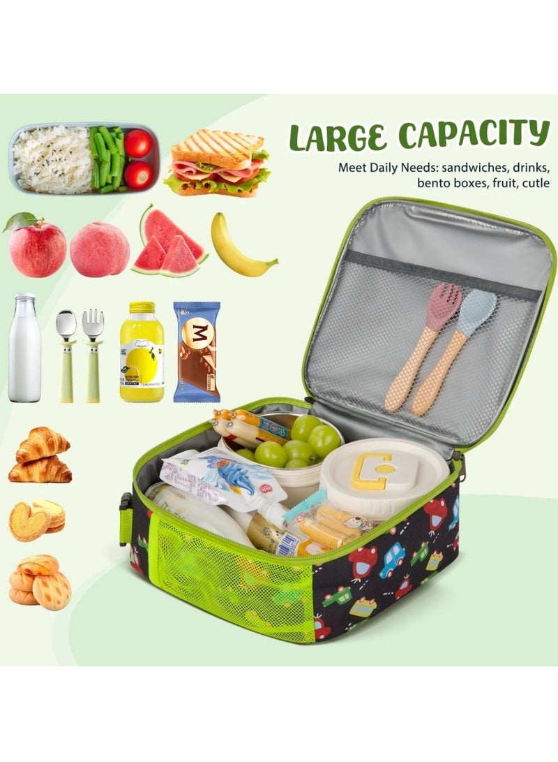 SänHahn Kids Lunch Box Insulated Soft Bag Mini Cooler Back to School Thermal Meal Tote Kit with Proof Water-resistant Lining for Girls, Boys (Black Car)  - Image 2