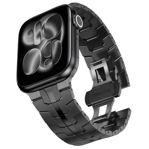 CHANCHY Stainless Steel Band Compatible with Apple Watch Band 42mm 41mm 40mm 38mm, Metal Strap with Folding Clasp for Apple Watch Series 11 10 9 8 7 6 5 4 3 2 1 SE SE2 SE3 for Men Women, Black - Image 1