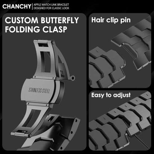 CHANCHY Stainless Steel Band Compatible with Apple Watch Band 42mm 41mm 40mm 38mm, Metal Strap with Folding Clasp for Apple Watch Series 11 10 9 8 7 6 5 4 3 2 1 SE SE2 SE3 for Men Women, Black - Image 3