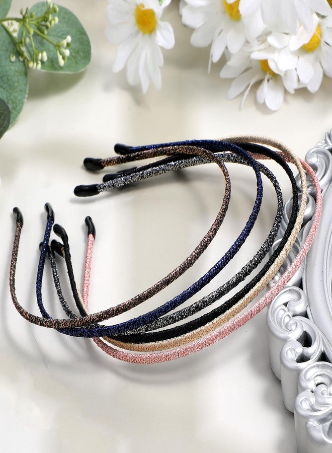 Bruislard Thin Headbands Hard 6 PCS Plastic Headband Skinny Thin Headbands Non-slip Upgraded Sequin Headband with Soft Fabric Cover for Women - Image 1