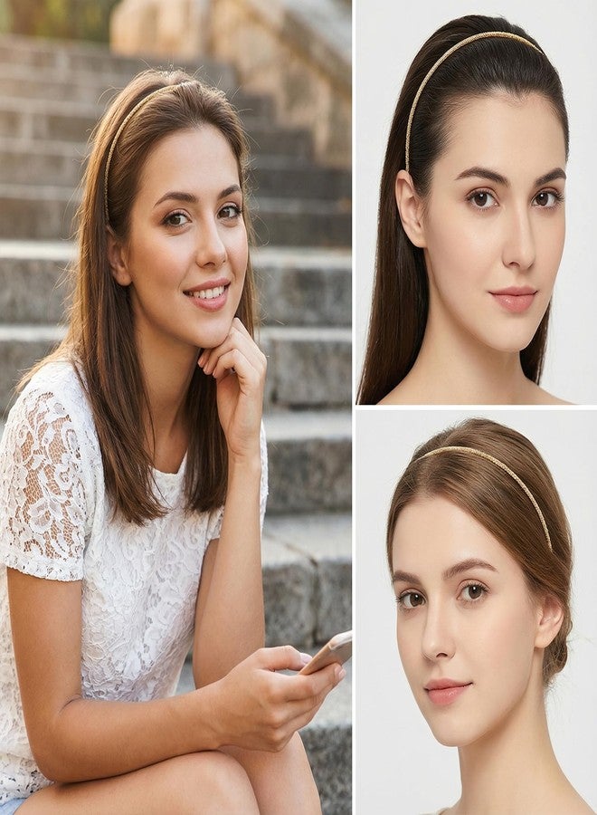 Bruislard Thin Headbands Hard 6 PCS Plastic Headband Skinny Thin Headbands Non-slip Upgraded Sequin Headband with Soft Fabric Cover for Women - Image 4