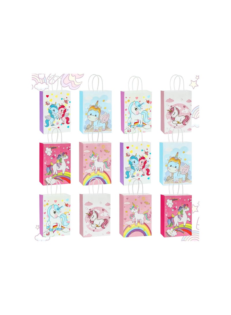 24 Pcs Gift Bag Paper Bags, Unicorn Gift Bags Goody Bags Candy Bag with Handle, Reusable Birthday Bag Sweet Treat Bags Party Bags, for Girls Kids Celebrations Baby Shower Halloween weddings