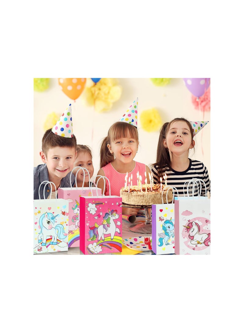 24 Pcs Gift Bag Paper Bags, Unicorn Gift Bags Goody Bags Candy Bag with Handle, Reusable Birthday Bag Sweet Treat Bags Party Bags, for Girls Kids Celebrations Baby Shower Halloween weddings