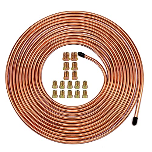MuHize Upgraded Brake Line Tubing Kit - 25 Ft. of 3/16 Copper Coated Flexible Tube, Roll 25 ft 3/16" (Includes 16 Fittings) - Image 1