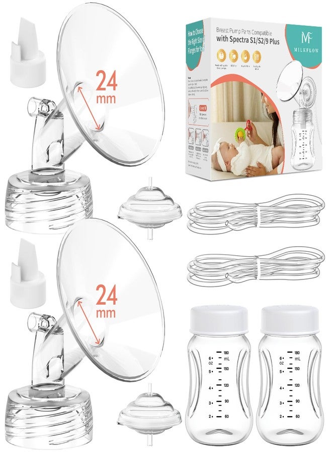 MilkFlow Breast Pump Parts Compatible with Spectra S1,S2,S9 Plus, Replacement Kit for Spectra Pump Parts 2PCS, Duckbill Valve, Tube,Bottle, Backflow Protector, Not Original Accessorie,24mm - Image 1
