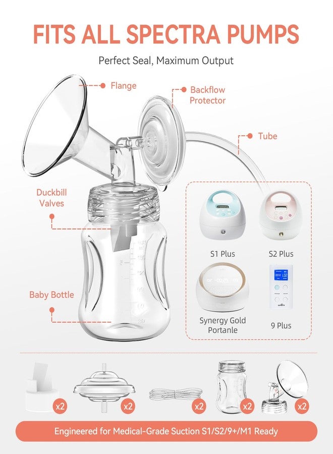 MilkFlow Breast Pump Parts Compatible with Spectra S1,S2,S9 Plus, Replacement Kit for Spectra Pump Parts 2PCS, Duckbill Valve, Tube,Bottle, Backflow Protector, Not Original Accessorie,24mm - Image 2