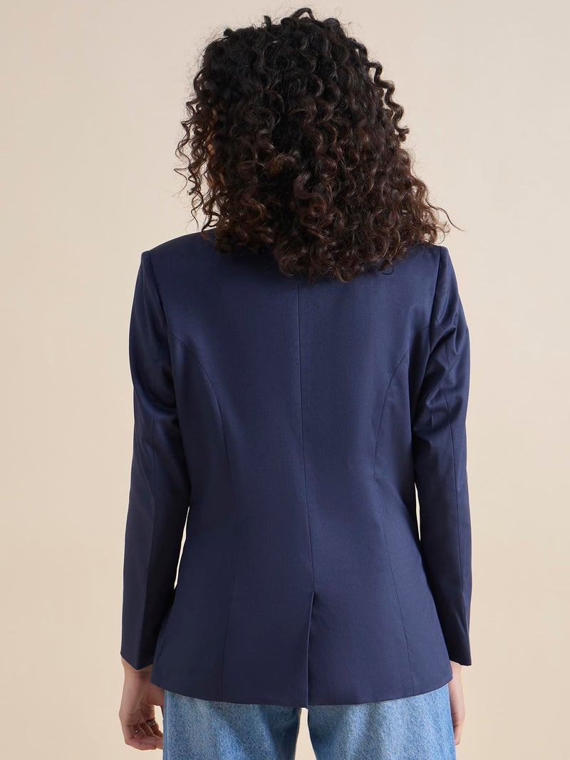 Powersutra Poly Cotton Navy Blue Blazer for Women Formal Wear - Image 2