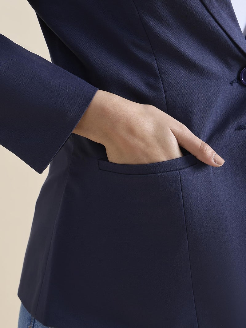 Powersutra Poly Cotton Navy Blue Blazer for Women Formal Wear - Image 4