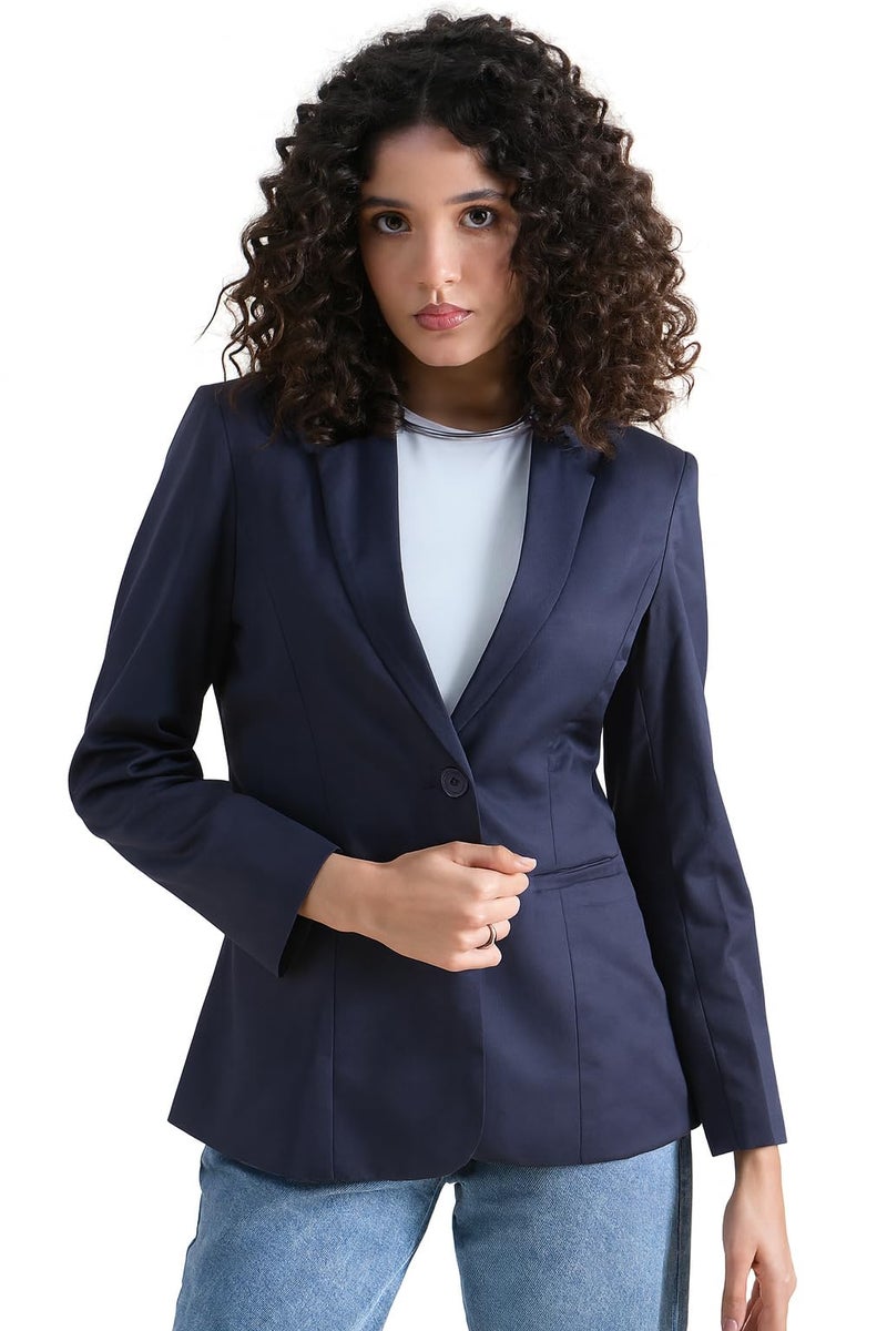 Powersutra Poly Cotton Navy Blue Blazer for Women Formal Wear - Image 1