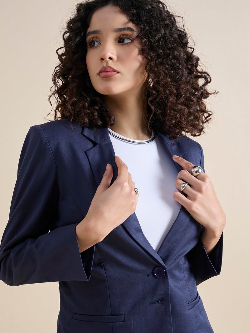 Powersutra Poly Cotton Navy Blue Blazer for Women Formal Wear - Image 5