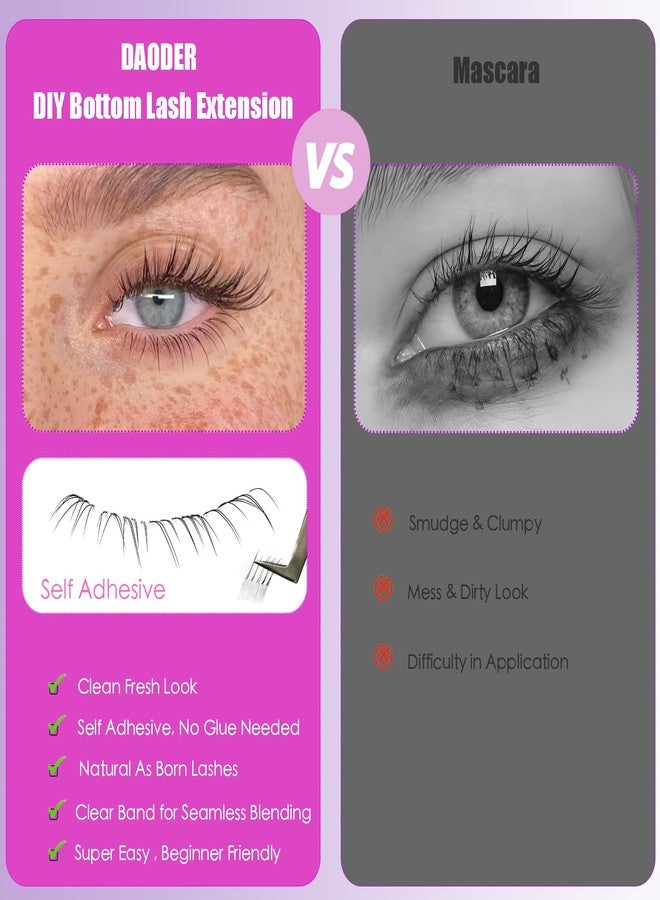 DAODER Bottom Lash Clusters Self Adhesive, Pre Glued Lower Eyelash Clusters, Wispy Bottom Lashes Natural Look Clear Band J Curl For Under Eyeslashes 5-7mm (Black Fairy Angel) - Image 2