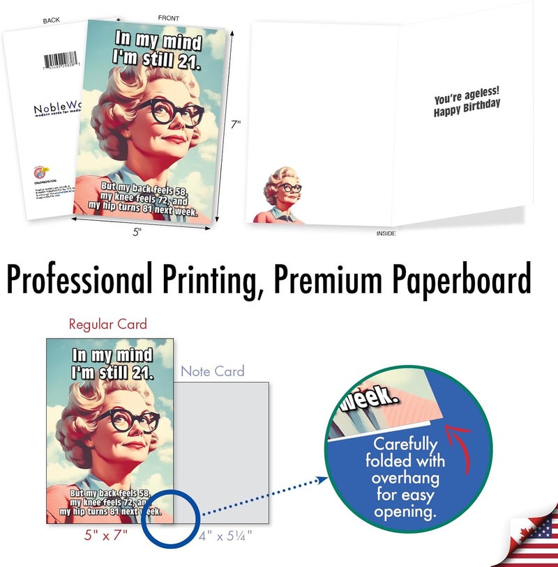 NobleWorks Funny Happy Birthday Greeting Card For Women Her Wife with 5 x 7 Inch Envelope 1 Card Bday In My Mind C8654BDG - Image 4