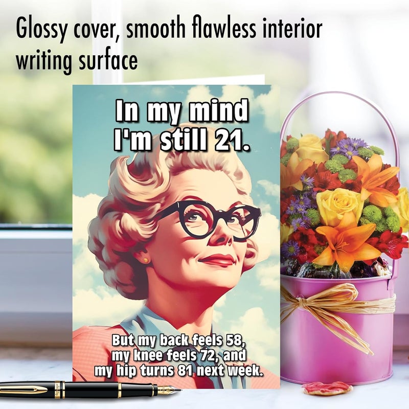 NobleWorks Funny Happy Birthday Greeting Card For Women Her Wife with 5 x 7 Inch Envelope 1 Card Bday In My Mind C8654BDG - Image 3