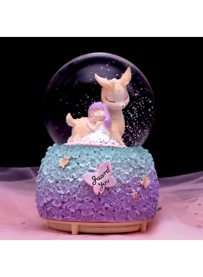 Carousel Crystal Ball Music Box Automatic Snow Snow Boy Girl Princess Children Birthday Graduation Gift-Color:42 Elk Girl Large + Inner To Purple [automatic Snow]-Size:Luxurious Packaging + Greeting Card + Handbag [written Greeting Card] - Image 1