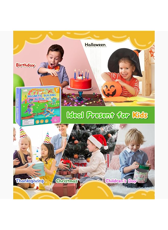 X spring Dinosaur Magnetic Blocks 30Pcs Take Apart Dinosaurs Playset Wooden Dino Blocks Dinosaur Magnetic Building Blocks Set Montessori Fine Motor Skills Educational Learning Toy Gift - Image 5