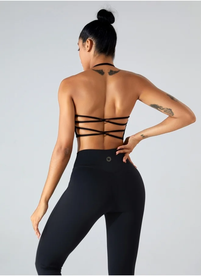 كون.يوغا Womens Striped Back Sleeveless Sports Bra