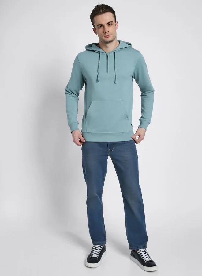 Dennis Lingo Regular Fit Sea Green Hooded Sweatshirt for Men - Polycotton, Solid, Full Sleeves, Knitted Fabric