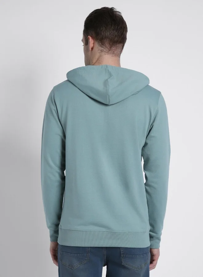 Dennis Lingo Regular Fit Sea Green Hooded Sweatshirt for Men - Polycotton, Solid, Full Sleeves, Knitted Fabric