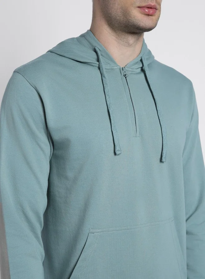 Dennis Lingo Regular Fit Sea Green Hooded Sweatshirt for Men - Polycotton, Solid, Full Sleeves, Knitted Fabric