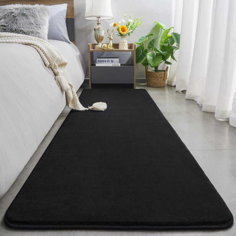 Amearea Modern Soft Hallway Runner Rug, 2x6 Feet Washable Runner Rugs for Hallway, Black Fluffy Rug Bedroom Bedside Rugs, Non Slip Memory Foam Rug Carpet for Entrance Kitchen Living Room Decor - Image 2