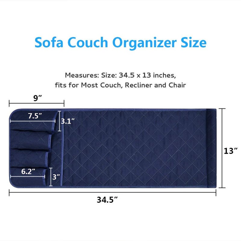 AUVCAS Sofa Armrest Organizer Non-Slip Arm Chair Bedside Caddy Storage Organizer For Recliner Couch With 5 Pockets For Cell Phone Tv Remote Control Magazines (Blue) - Image 5